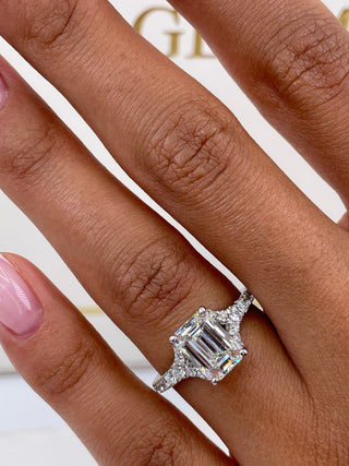 2.1 CT Emerald Cut Pave Split Shank CVD G/VS Diamond Engagement Ring 2