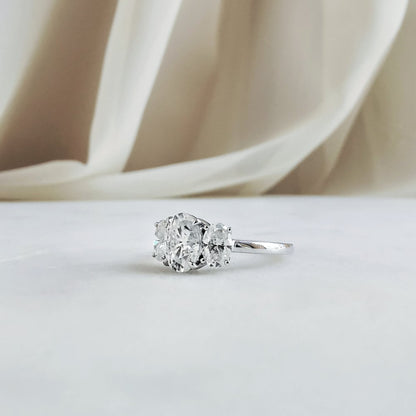 1.50 CT Oval Shaped Moissanite Three Stone Engagement Ring 2