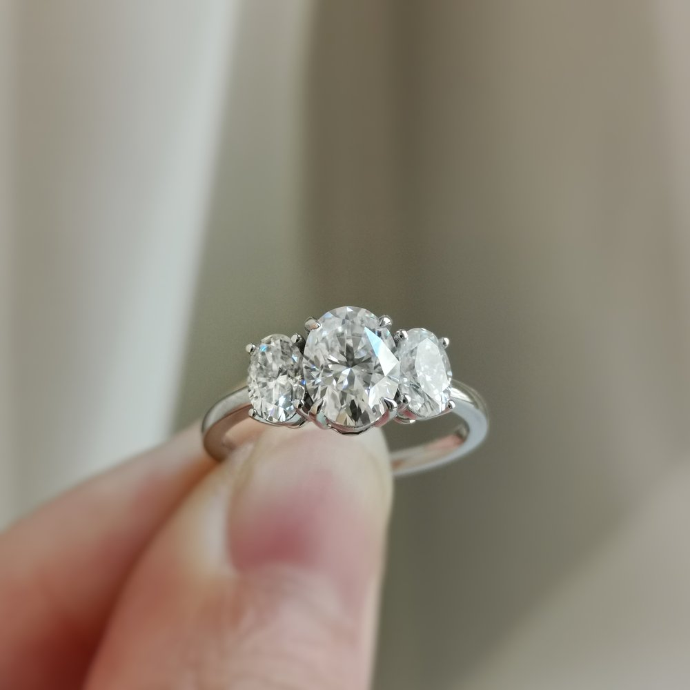 1.50 CT Oval Shaped Moissanite Three Stone Engagement Ring 5