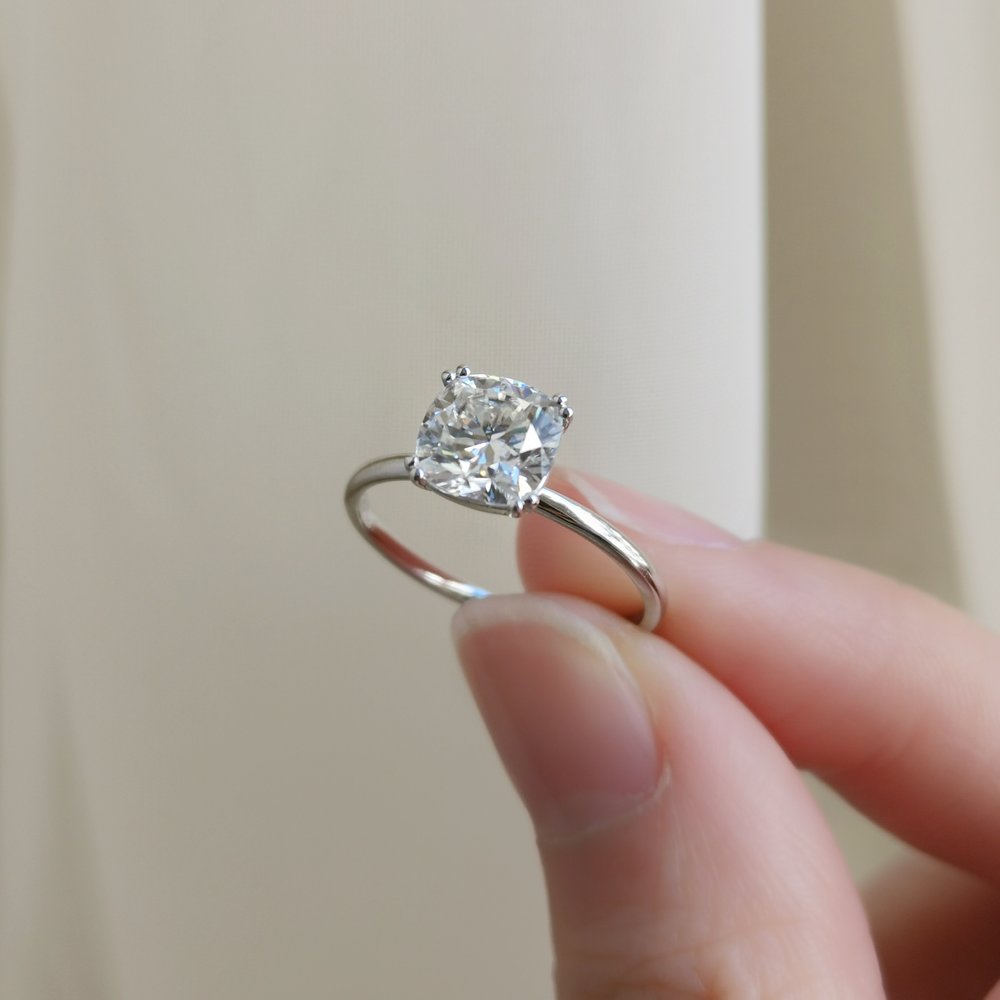 1.60 CT Cushion Shaped Moissanite Solitaire Engagement Ring 13