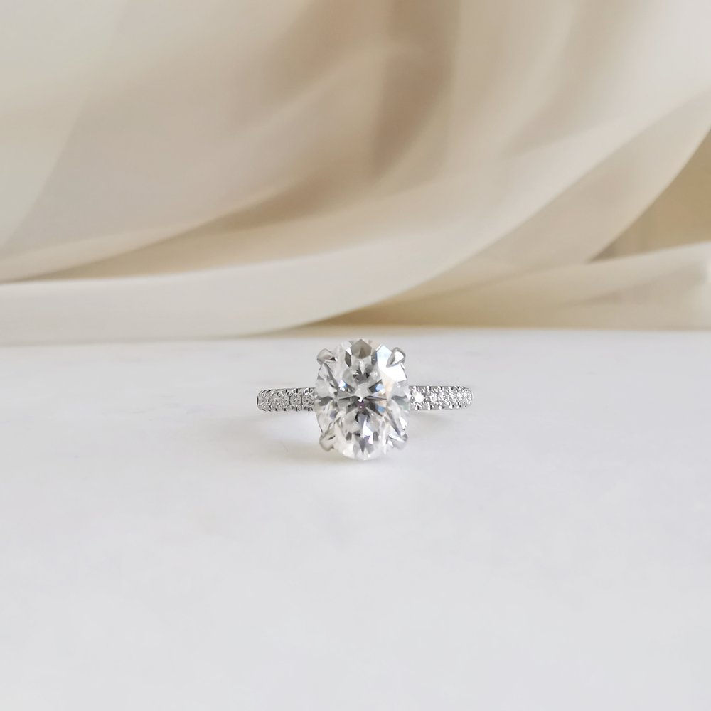 2.0 CT Oval Shaped Moissanite Hidden Halo Engagement Ring 1