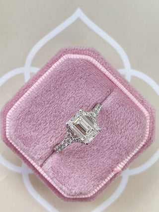 2.1 CT Emerald Cut Pave Split Shank CVD G/VS Diamond Engagement Ring 7