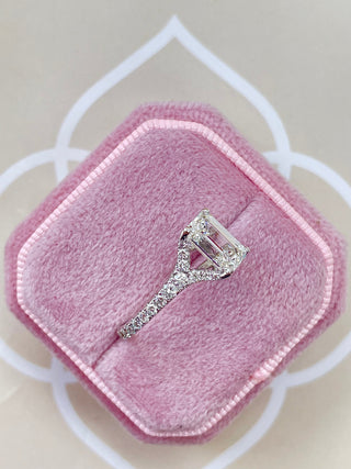 2.1 CT Emerald Cut Pave Split Shank CVD G/VS Diamond Engagement Ring 6