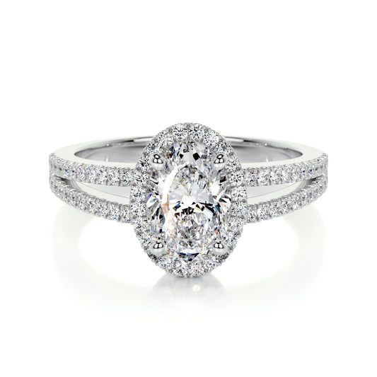 0.90 CT Oval Halo CVD H/SI1 Diamond Engagement Ring 1