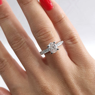 1.0 CT Oval Cut Pave Style CVD F/SI1 Diamond Engagement Ring 2