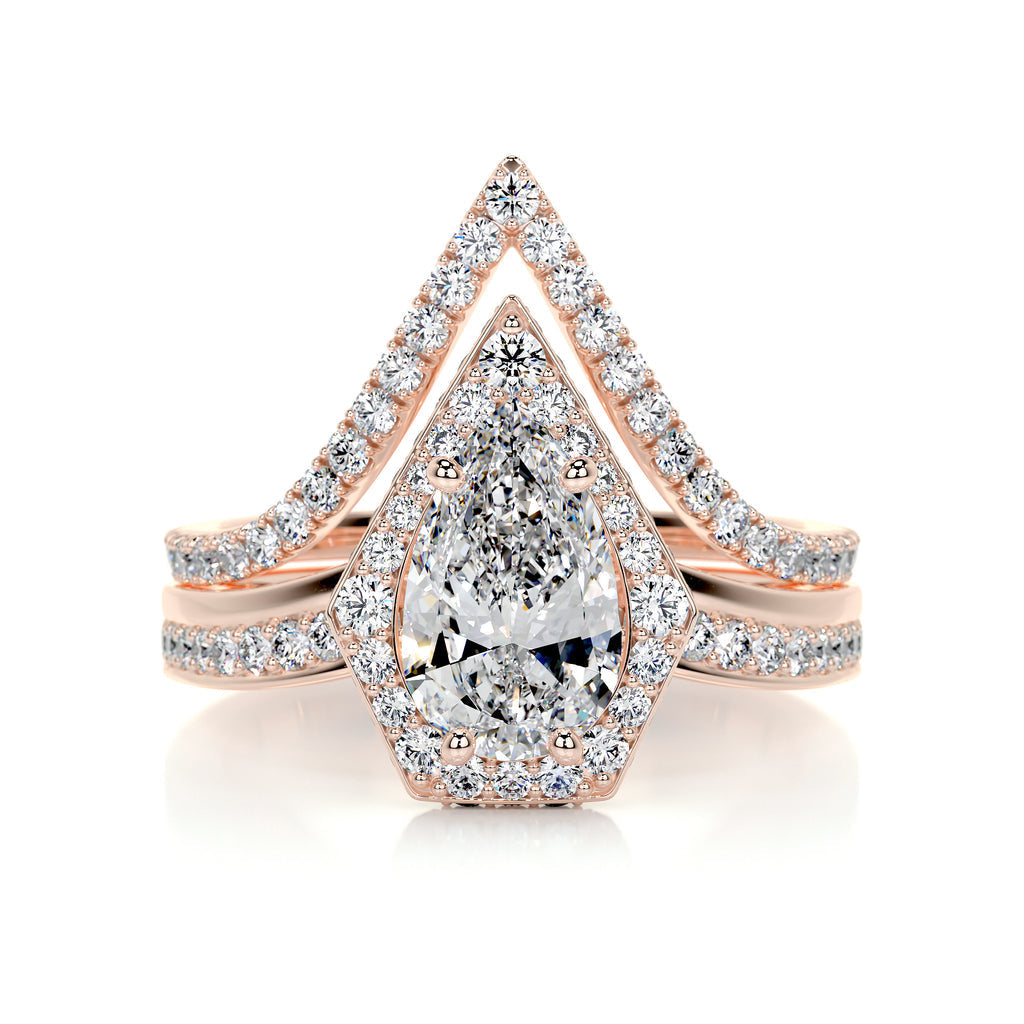 1.50 CT Pear Halo CVD F/VS Diamond Bridal Ring Set 13