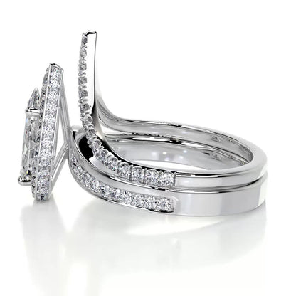 1.50 CT Pear Halo CVD F/VS Diamond Bridal Ring Set 5