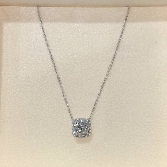 1.0 CT Round Halo CVD F/VS Diamond Necklace 1