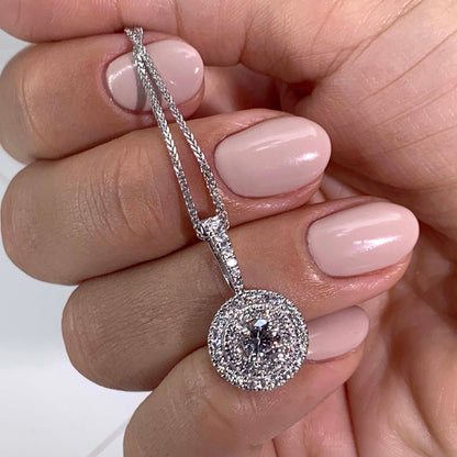 0.50 CT Round Double Halo CVD F/VS Diamond Necklace 3