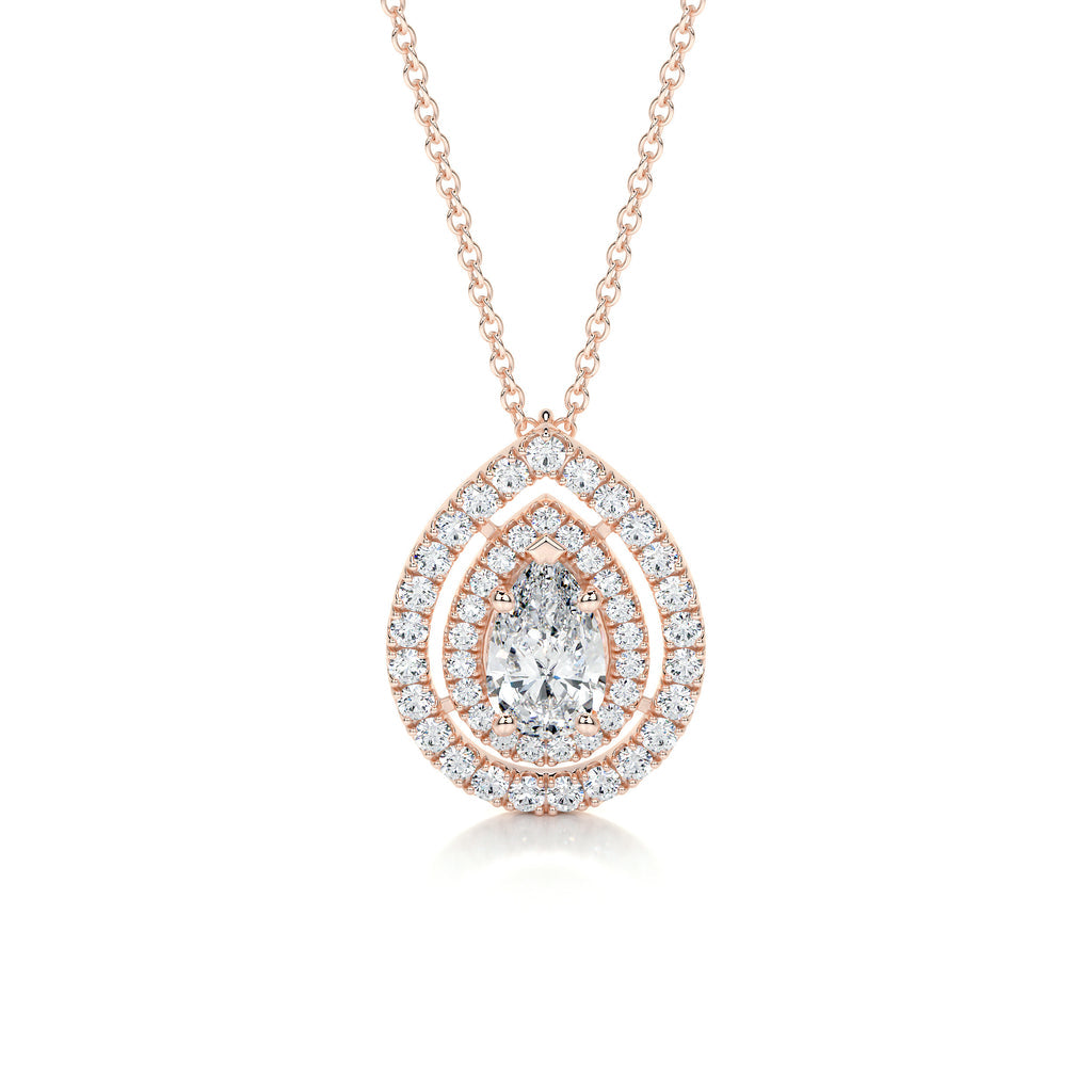 1.0 CT Pear Double Halo CVD F/VS Diamond Necklace 13