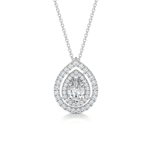 1.0 CT Pear Double Halo CVD F/VS Diamond Necklace 1