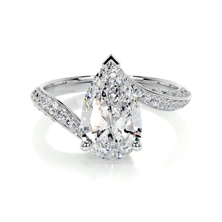 2.0 CT Pear Cut Swirl Pave Style CVD E/VS2 Diamond Engagement Ring 1