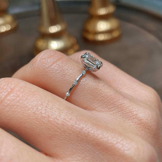 1.50 CT Emerald Dainty Pave CVD E/VS1 Diamond Engagement Ring 17