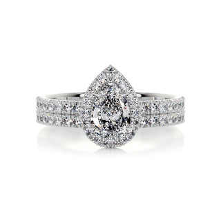 1.0 CT Pear Halo CVD F/VS Diamond Bridal Ring Set 1