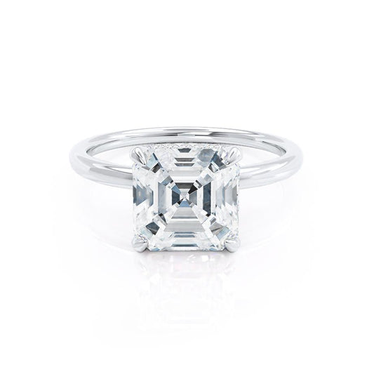 0.95 CT Asscher Shaped Moissanite Hidden Halo Style Engagement Ring 1