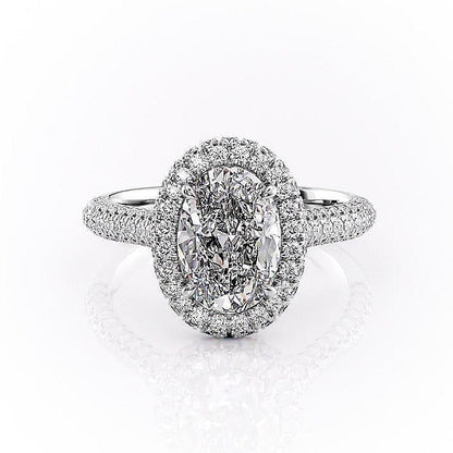2.10 CT Oval Cut Halo Triple Pave Setting Moissanite Engagement Ring 10
