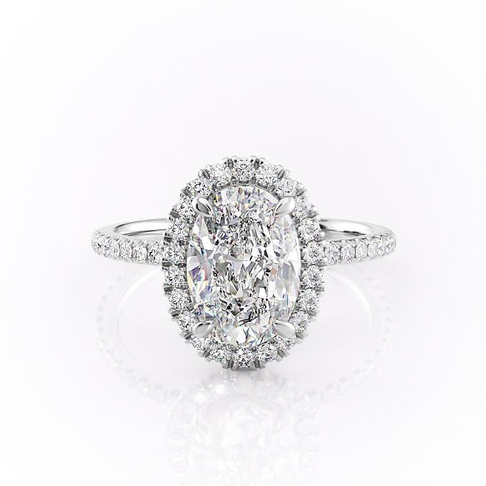 2.10 CT Oval Cut Halo Pave Setting Moissanite Engagement Ring 10