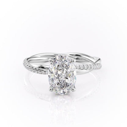 2.10 Oval Solitaire & Twisted Pave Setting Moissanite Engagement Ring 10