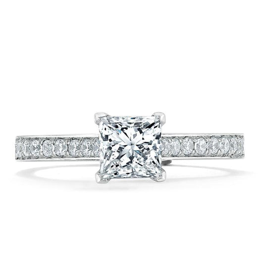 1.0 CT Princess Cut Solitaire Channel Pave Setting Moissanite Engagement Ring 1