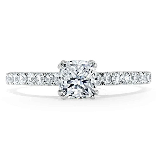 0.75 CT Cushion Cut Solitaire Moissanite Engagement Ring With Pave Setting 1