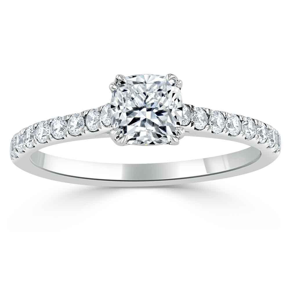0.75 CT Cushion Cut Solitaire Moissanite Engagement Ring With Pave Setting 6