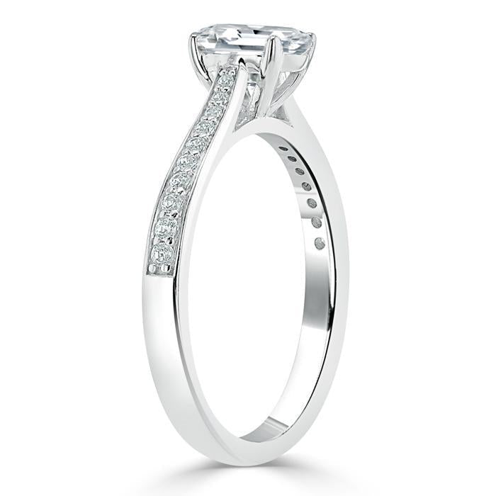 1.0 CT Emerald Cut Solitaire Channel Pave Moissanite Engagement Ring 3