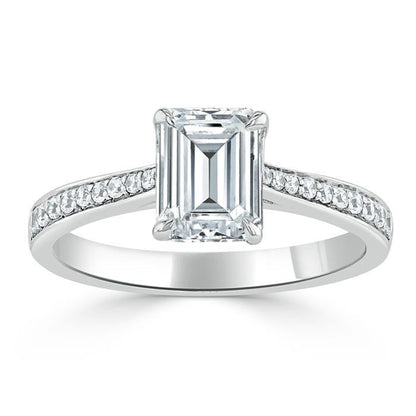 1.0 CT Emerald Cut Solitaire Channel Pave Moissanite Engagement Ring 2