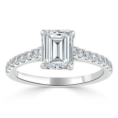 1.50 CT Emerald Cut Solitaire Pave Setting Moissanite Engagement Ring 2