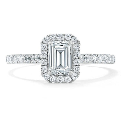 1.0 CT Emerald Cut Halo Moissanite Engagement Ring With Pave Setting 1