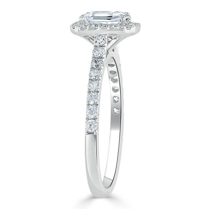 1.0 CT Emerald Cut Halo Moissanite Engagement Ring With Pave Setting 3