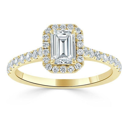 1.0 CT Emerald Cut Halo Moissanite Engagement Ring With Pave Setting 5