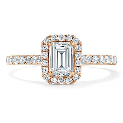 1.0 CT Emerald Cut Halo Moissanite Engagement Ring With Pave Setting 7