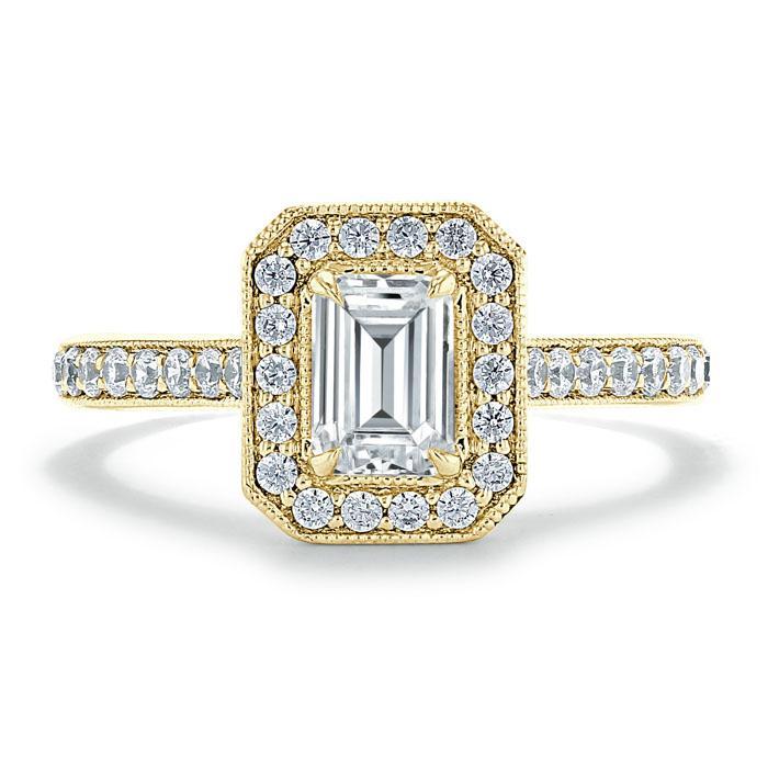 1.0 CT Emerald Cut Halo Moissanite Engagement Ring With Pave Setting 5