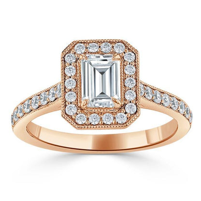 1.0 CT Emerald Cut Halo Moissanite Engagement Ring With Pave Setting 7