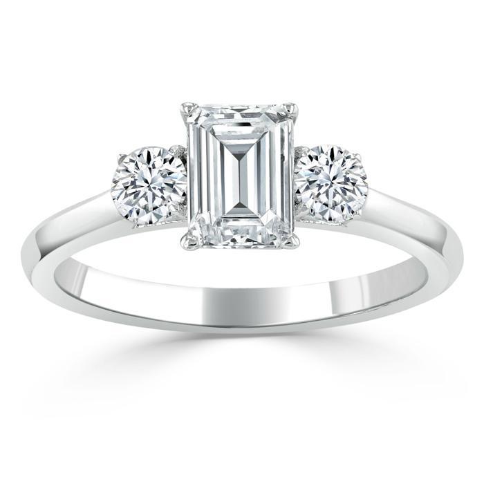 0.75 CT Emerald Cut Three Stone Moissanite Engagement Ring 2