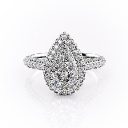 2.0 CT Pear Cut Halo Triple Pave Moissanite Engagement Ring 10