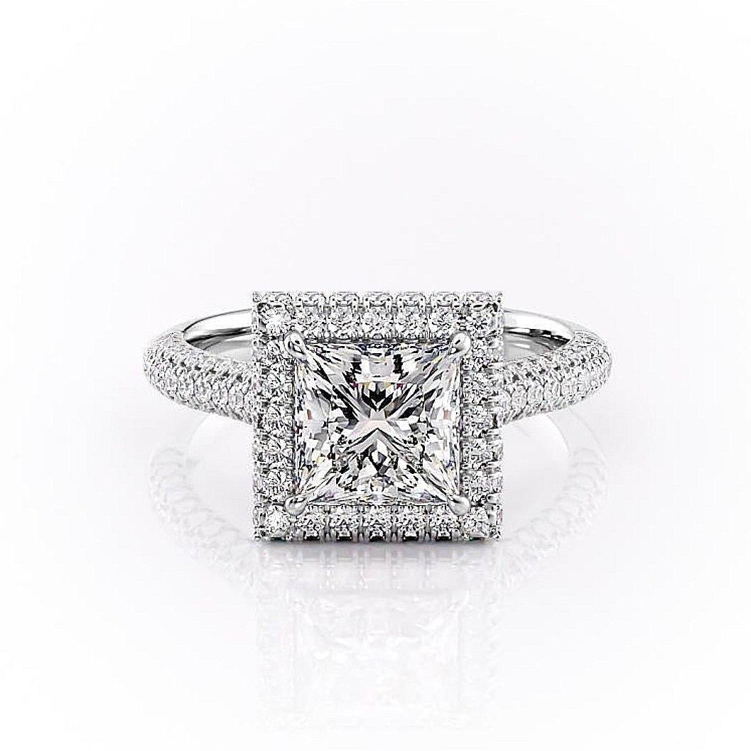 2.08 CT Princess Cut Double Halo Moissanite Engagement Ring 10