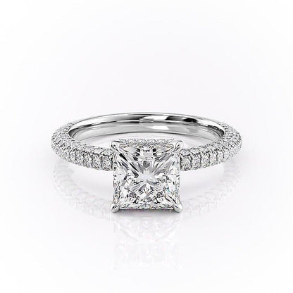 2.08 CT Princess Cut Hidden Halo Pave Setting Moissanite Engagement Ring 10