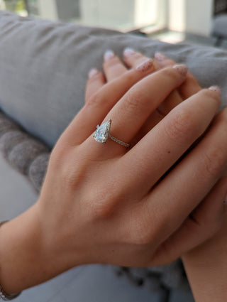 1.7 CT Pear Cut Pave CVD G/VS2 Diamond Engagement Ring 4