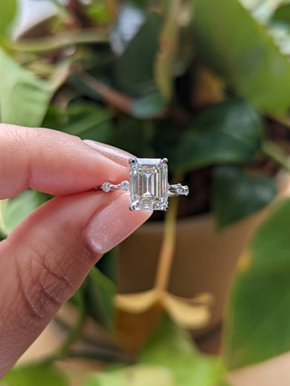 3.2 CT Emerald Cut Pave CVD G/VS1 Diamond Engagement Ring 3