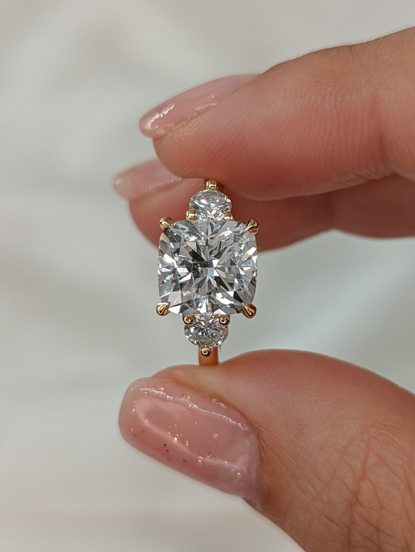 3.55 CT Cushion Three Stone CVD F/VS1 Diamond Engagement Ring 3