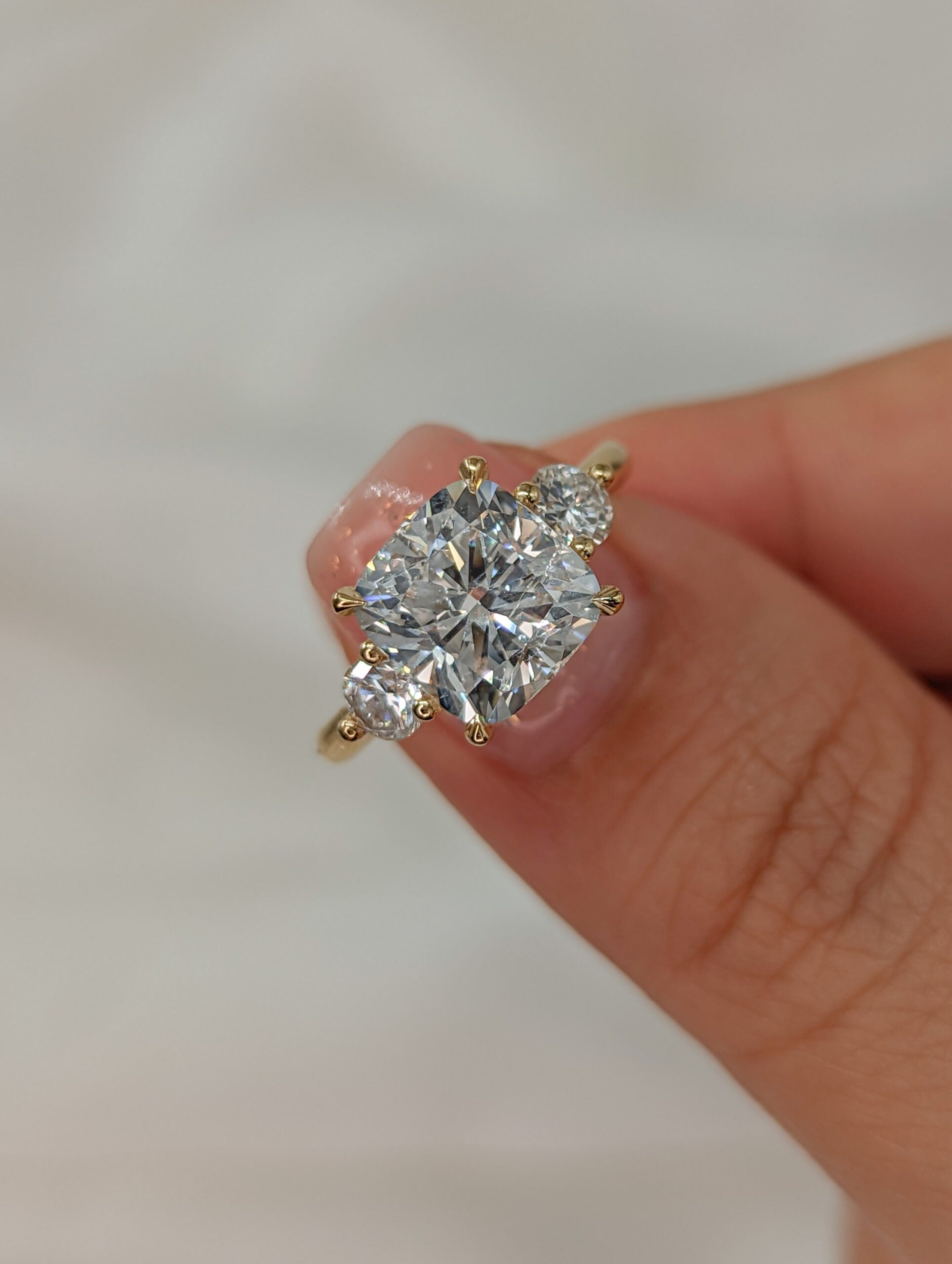 3.55 CT Cushion Three Stone CVD F/VS1 Diamond Engagement Ring 2