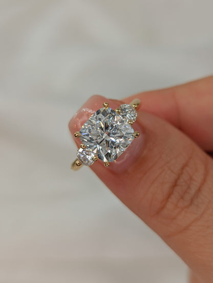 3.55 CT Cushion Three Stone CVD F/VS1 Diamond Engagement Ring 2