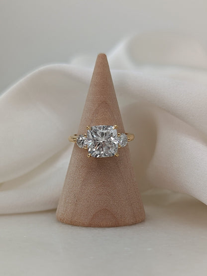 3.55 CT Cushion Three Stone CVD F/VS1 Diamond Engagement Ring 4