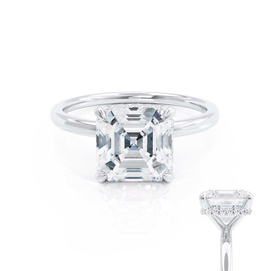 0.95 CT Asscher Shaped Moissanite Hidden Halo Style Engagement Ring 5