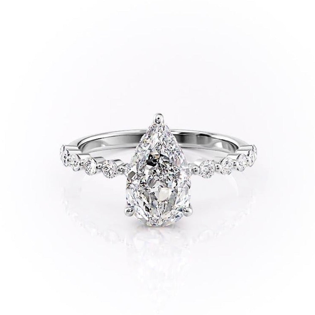 2.0 CT Pear Cut Solitaire Dainty Pave Moissanite Engagement Ring 10