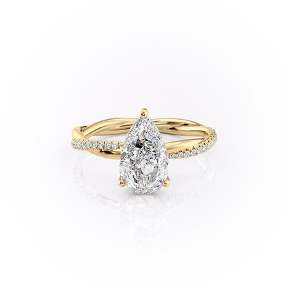 2.0 CT Pear Cut Solitaire Twisted Pave Moissanite Engagement Ring 10