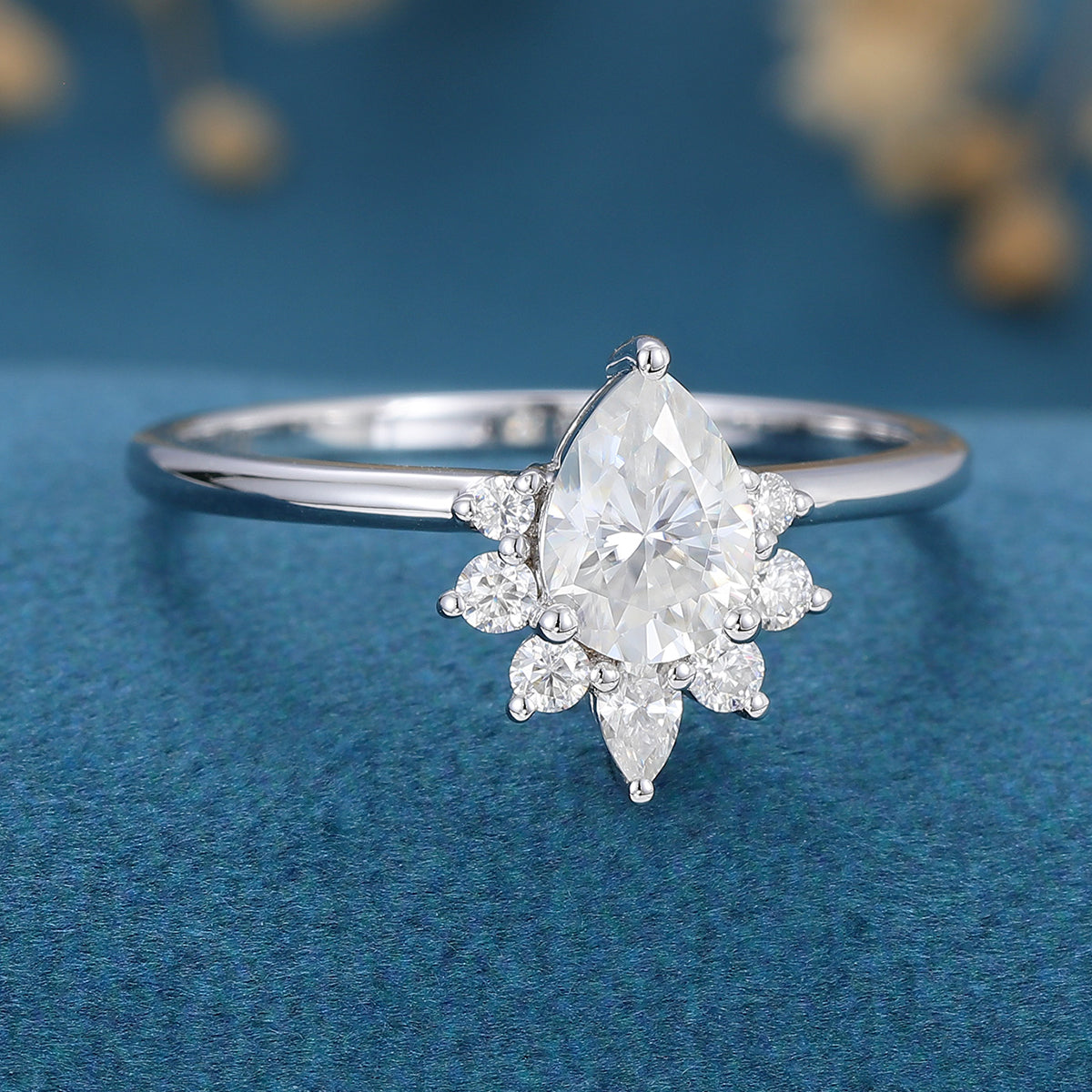 0.69 CT Pear Shaped Moissanite Cluster Engagement Ring 3