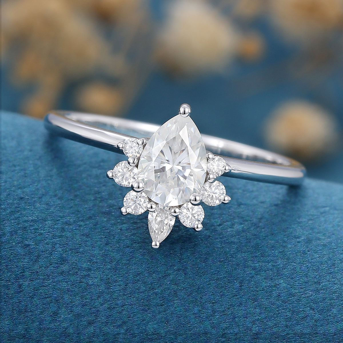 0.69 CT Pear Shaped Moissanite Cluster Engagement Ring 4