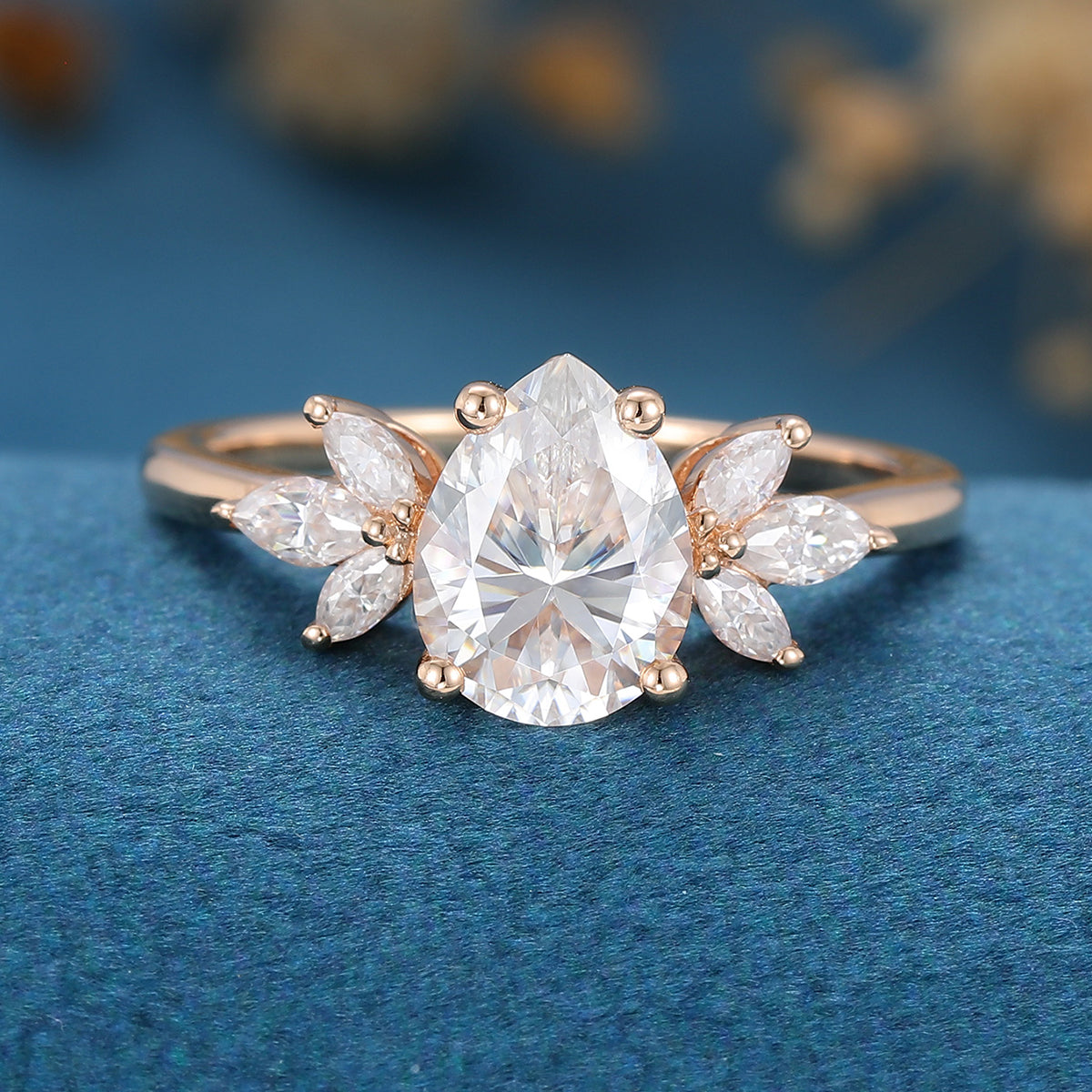 1.0 CT Pear Shaped Moissanite Cluster Engagement Ring 1